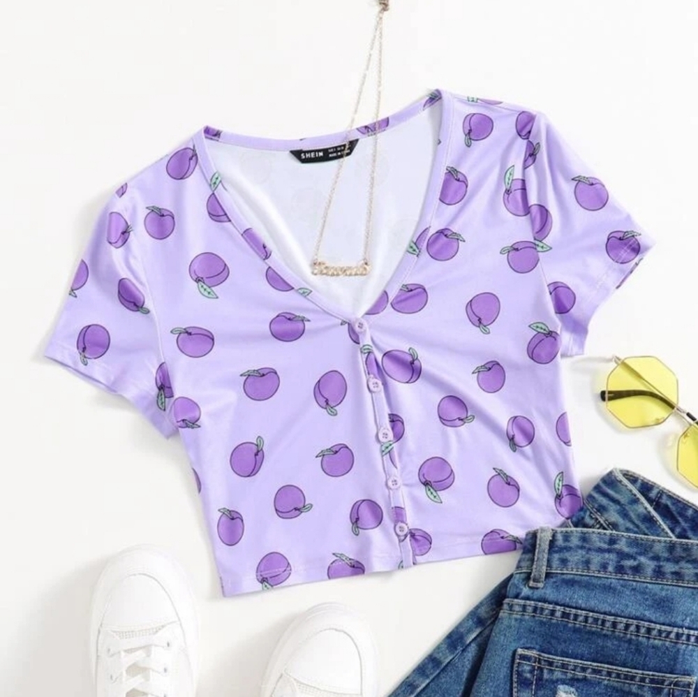 SHEIN button peach print tee
